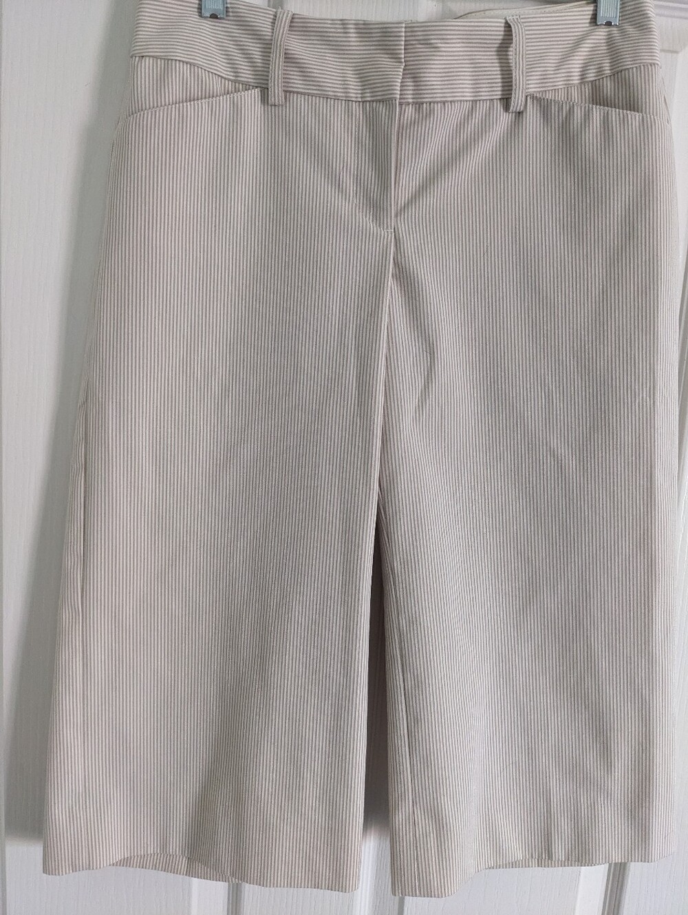 Beige Pinstripe Longline Shorts